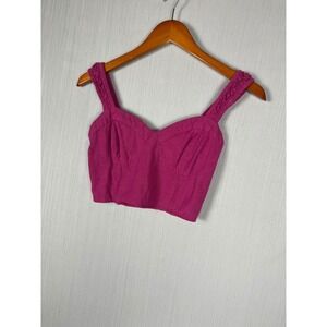 Midnight Sky Crop Top Womens S Pink Bustier Smocked Back Linen Blend Ruched